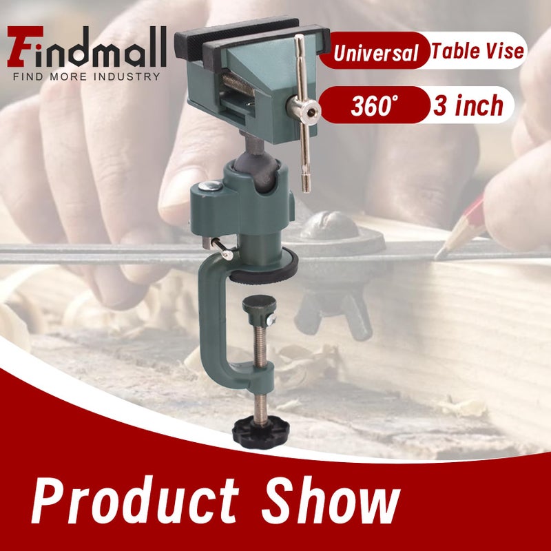 findmall Universal Table Vise 3" Aluminum Swivel Bench Vise 360 Degrees Rotating Fit for Holding Small Parts in Jewelry Hobby Model Making Electronics and More - Image 2